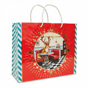 Kraft Paper Gold Foil Stamping American Diner Deer Paper Gift bag Unique Gift bag - Gift Packaging