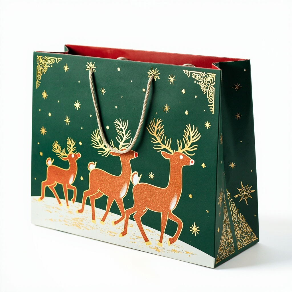 Kraft Paper Gold Foil Stamping American Rudolph Paper Gift bag Creative Gift bag - Gift Packaging