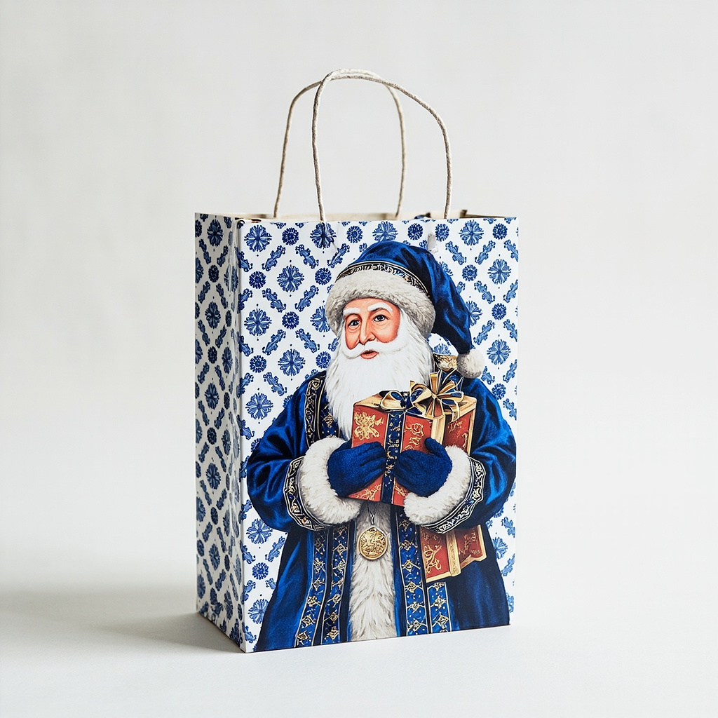 Kraft Paper Cold Foil Stamping Russian Gzhel Blue White Paper Gift bag Creative Gift bag - Gift Packaging