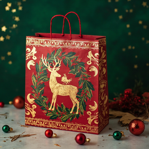 Kraft Paper Gold Foil Stamping American Elk Christmas Paper Gift bag Premium Gift bag - Gift Packaging