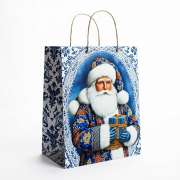 Kraft Paper Cold Foil Stamping Russian Gzhel Blue White Paper Gift bag Unique Gift bag - Gift Packaging