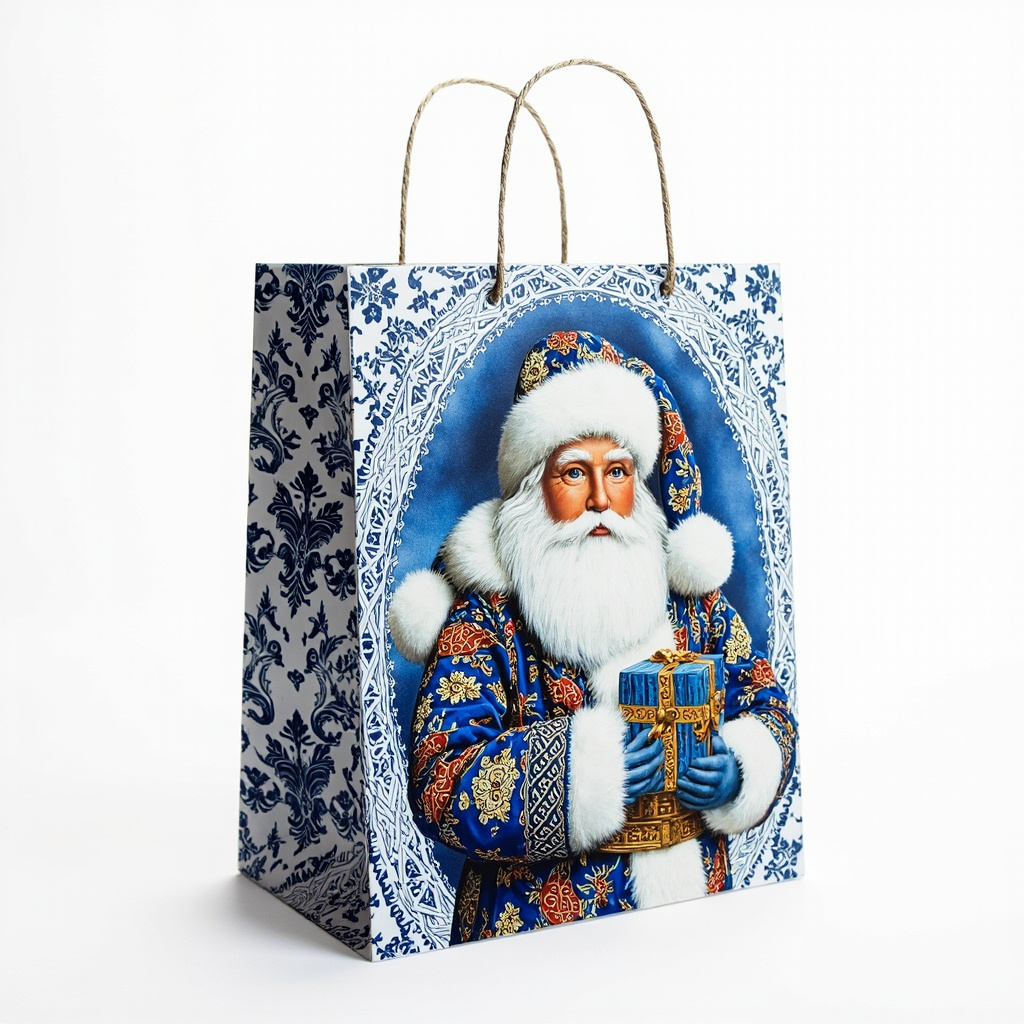 Kraft Paper Cold Foil Stamping Russian Gzhel Blue White Paper Gift bag Unique Gift bag - Gift Packaging