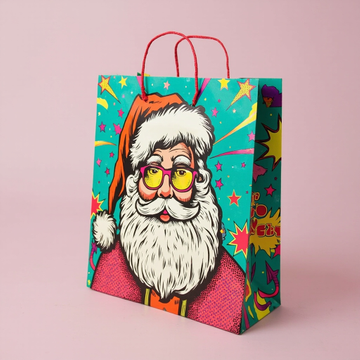 Kraft Paper Cold Foil Stamping Santa Retro Pop Paper Gift bag Unique Gift bag - Gift Packaging