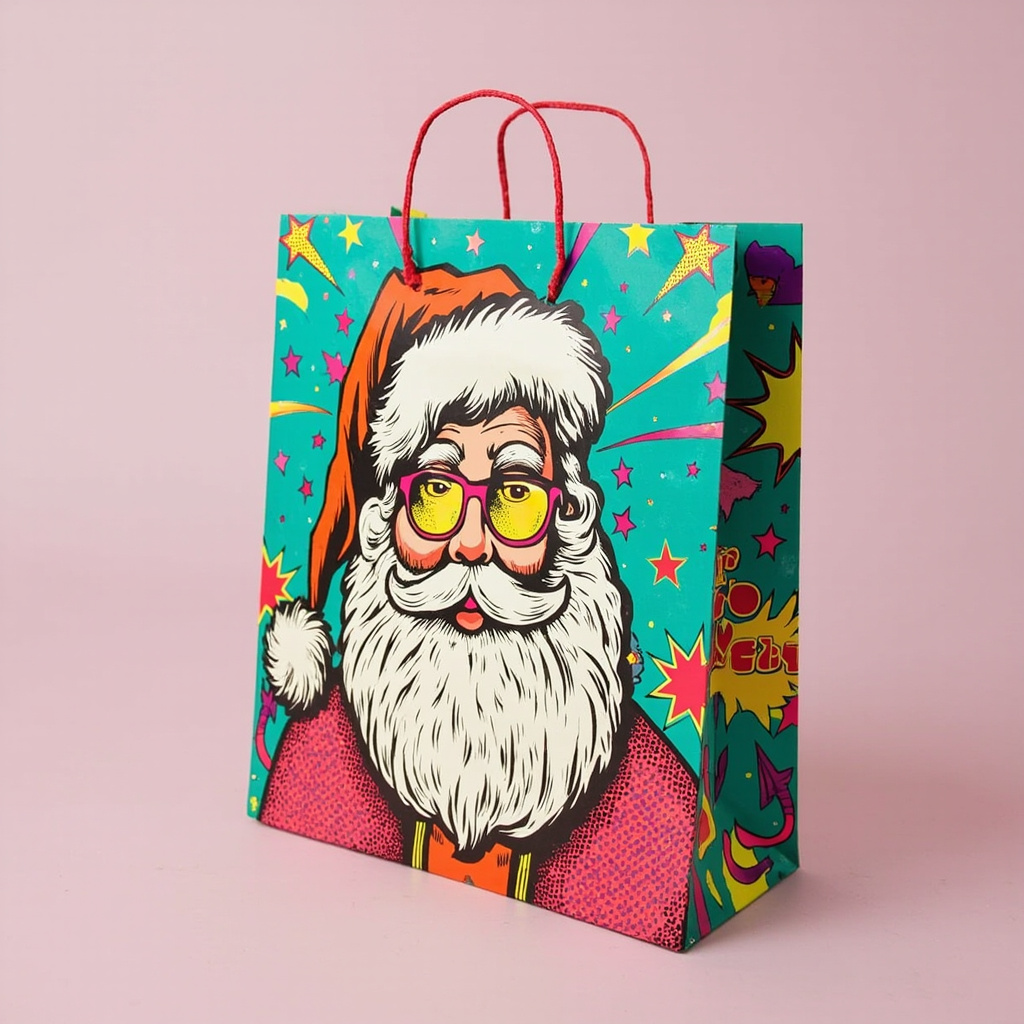 Kraft Paper Cold Foil Stamping Santa Retro Pop Paper Gift bag Unique Gift bag - Gift Packaging