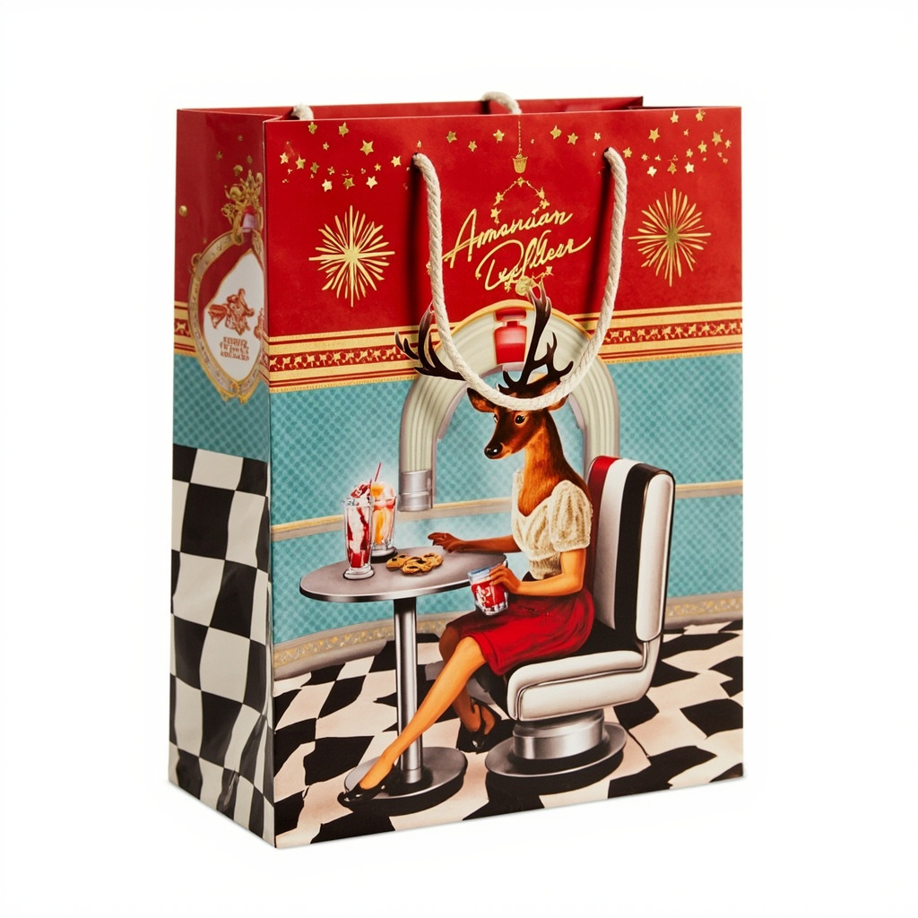 Kraft Paper Gold Foil Stamping American Diner Deer Paper Gift bag Premium Gift bag - Gift Packaging