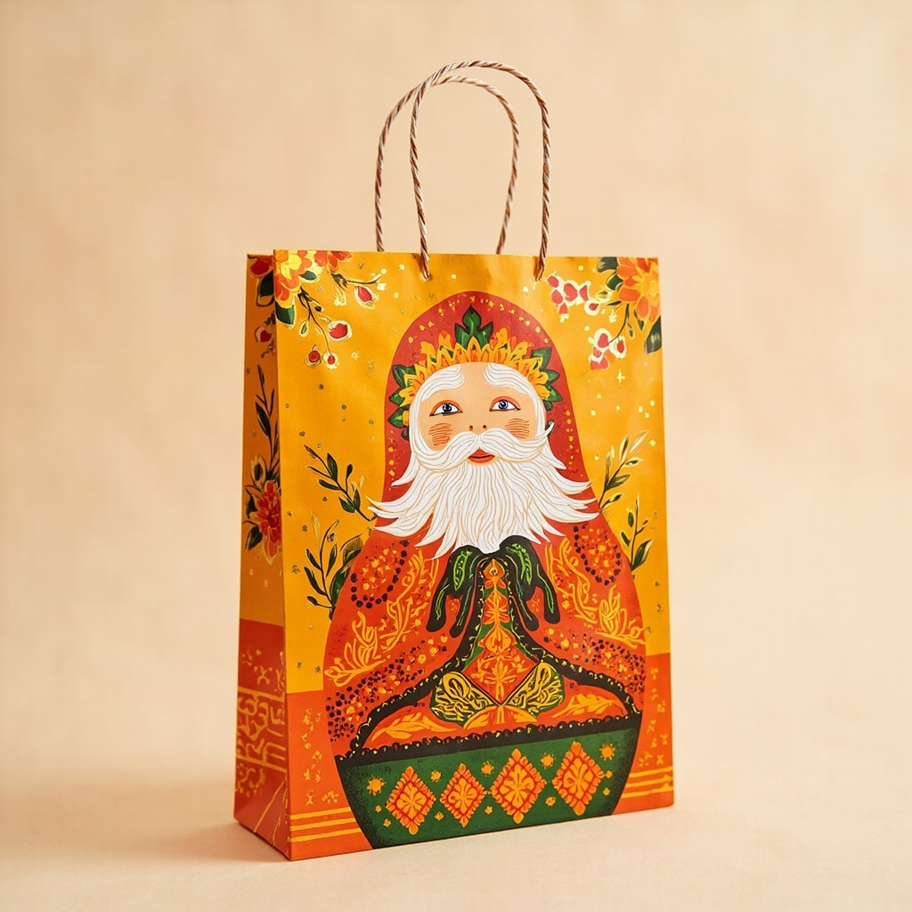 Kraft Paper Cold Foil Stamping Russian Painted Matryoshka Paper Gift bag Creative Gift bag - Gift Packaging