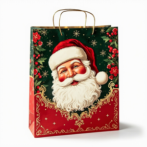 Kraft Paper Cold Foil Santa Classic Red Gold 2 Unique Gift bag - Gift Packaging