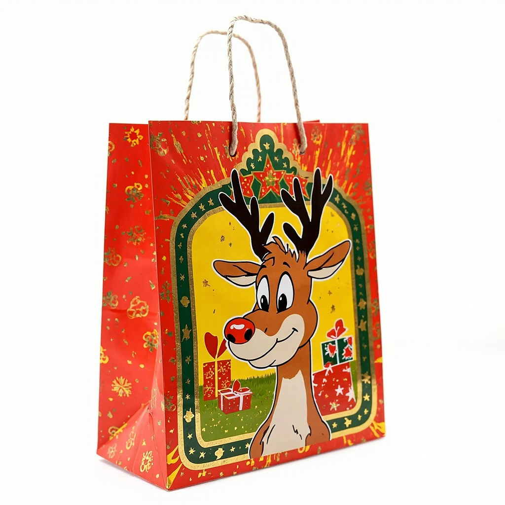 Kraft Paper Gold Foil Stamping American Cartoon Deer Paper Gift bag Unique Gift bag - Gift Packaging