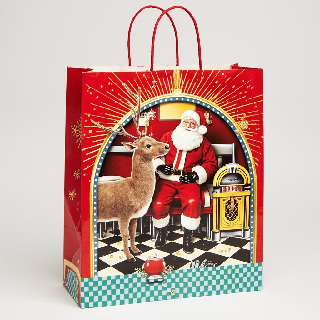 Kraft Paper Gold Foil Stamping American 50s Retro Paper Gift bag Creative Gift bag - Gift Packaging