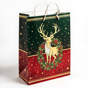 Kraft Paper Gold Foil Stamping American Elk Christmas Paper Gift bag Elegant Gift bag - Gift Packaging