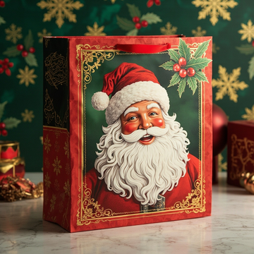 Kraft Paper Cold Foil Santa Classic Red Gold 4 Premium Gift bag - Gift Packaging