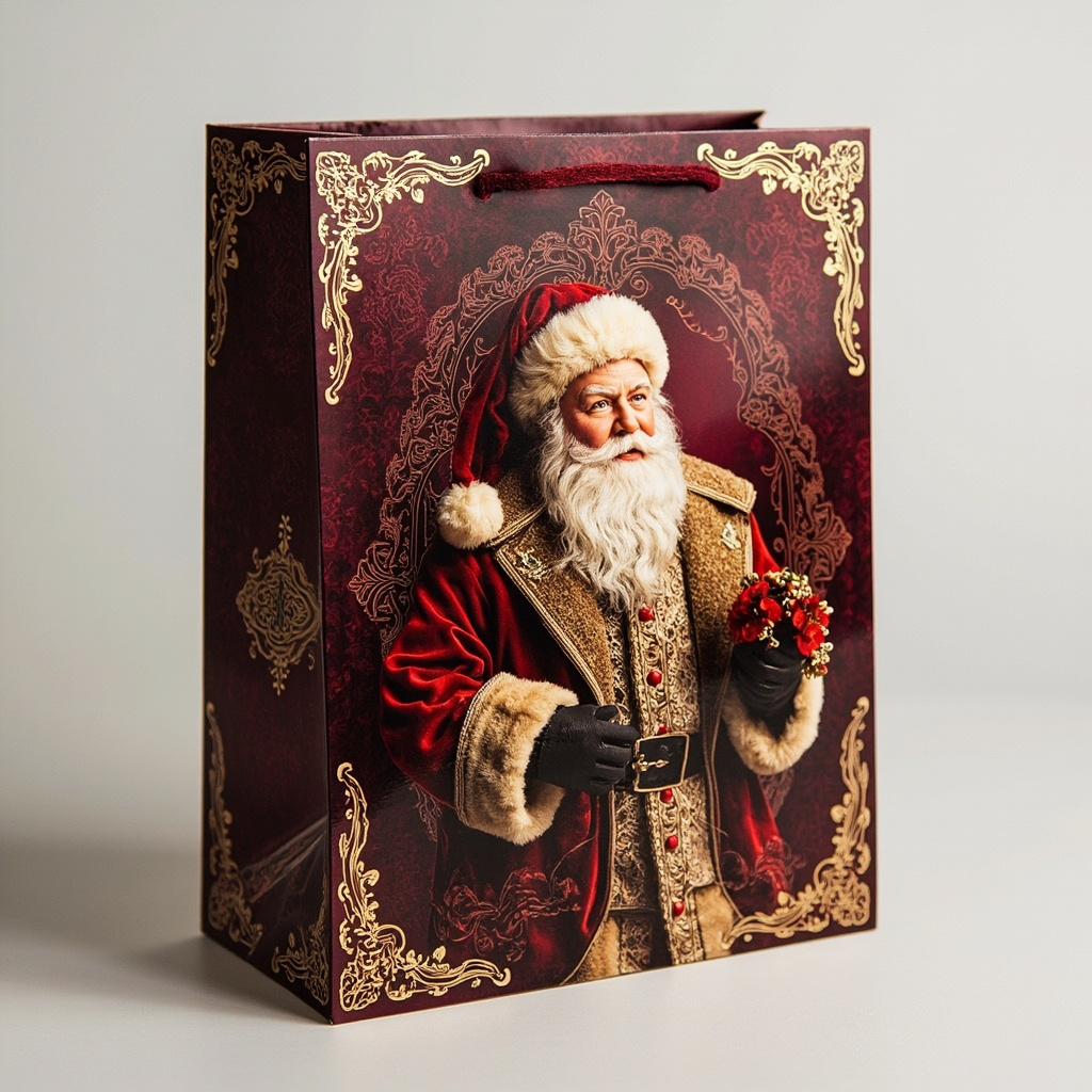 Kraft Paper Cold Foil Stamping Santa Victorian Paper Gift bag Premium Gift bag - Gift Packaging