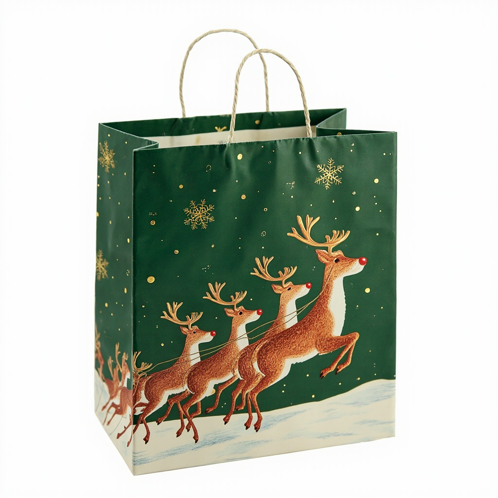 Kraft Paper Gold Foil Stamping American Rudolph Paper Gift bag Creative Gift bag - Gift Packaging