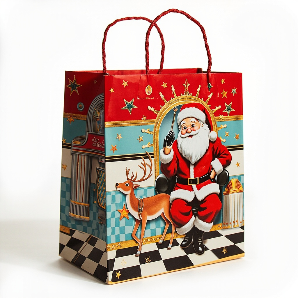 Kraft Paper Gold Foil Stamping American 50s Retro Paper Gift bag Elegant Gift bag - Gift Packaging