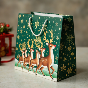Kraft Paper Gold Foil Stamping American Rudolph Paper Gift bag Creative Gift bag - Gift Packaging