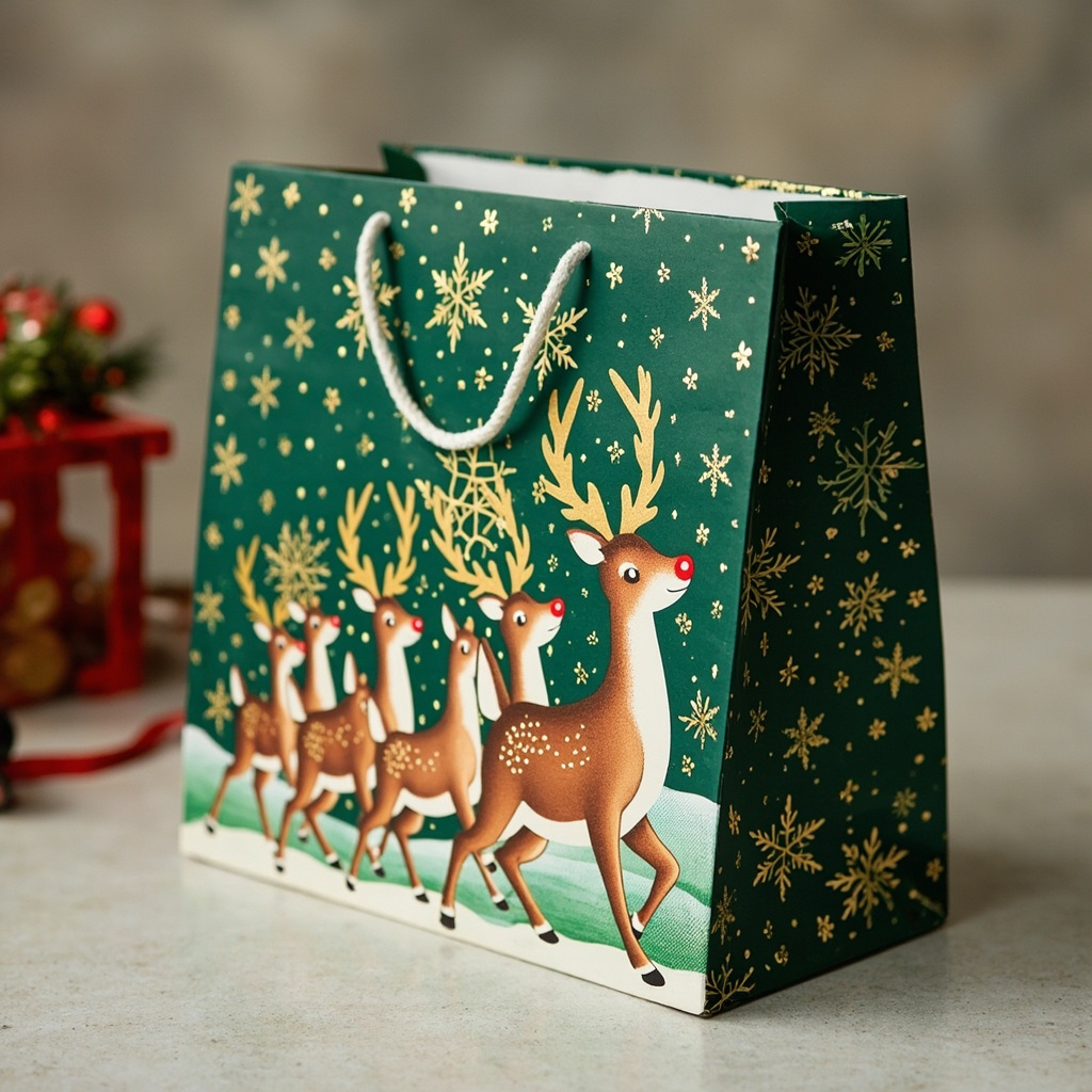 Kraft Paper Gold Foil Stamping American Rudolph Paper Gift bag Creative Gift bag - Gift Packaging